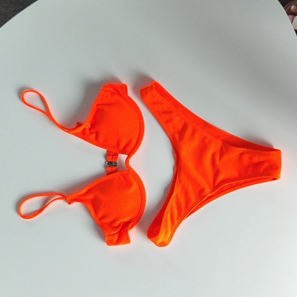 Vibrant Orange Underwire Bikini Set - Women's Swim